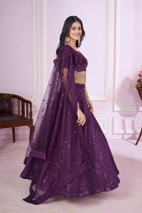 Mesmerizing Purple Party wear Heavy Lehenga Choli for Women with Dupatta Sequence Lehenga Choli In USA