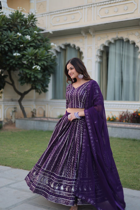 Purple Designer Dyeable Pure Viscose Jacquard fabric Lehenga Choli & Dupatta Set For Women