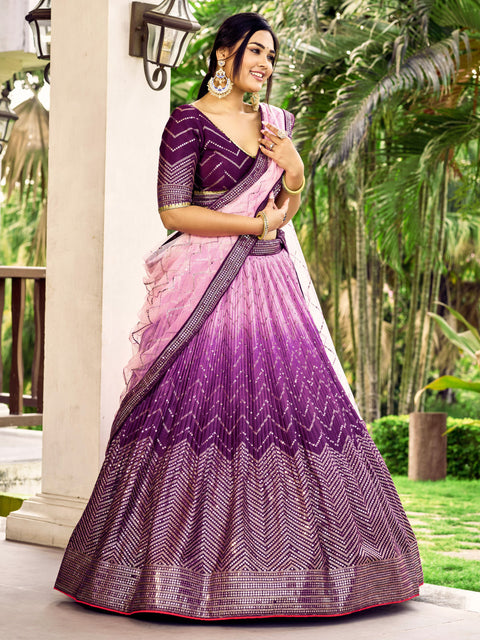 Purple Beautiful Party wear Heavy Lehenga Choli for Women with Dupatta Sequence Lehenga Choli In USA