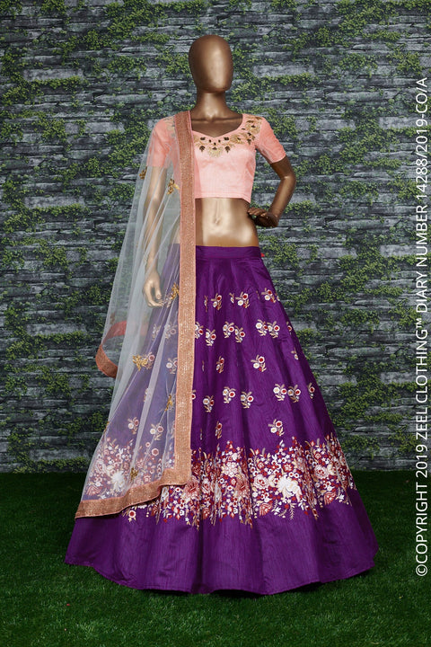 Add glam and style to your traditional aesthetics with the Purple (color) lehenga For women