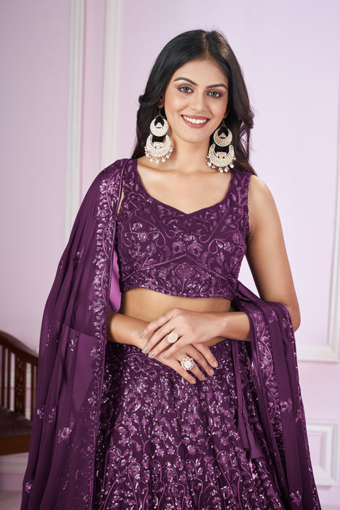 Purple Party wear Heavy Lehenga Choli for Women with Dupatta Sequence Lehenga Choli In USA