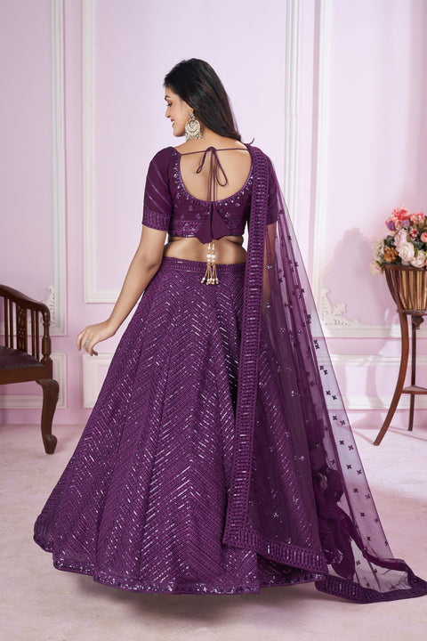 Mesmerizing Purple Party wear Heavy Lehenga Choli for Women with Dupatta Sequence Lehenga Choli In USA