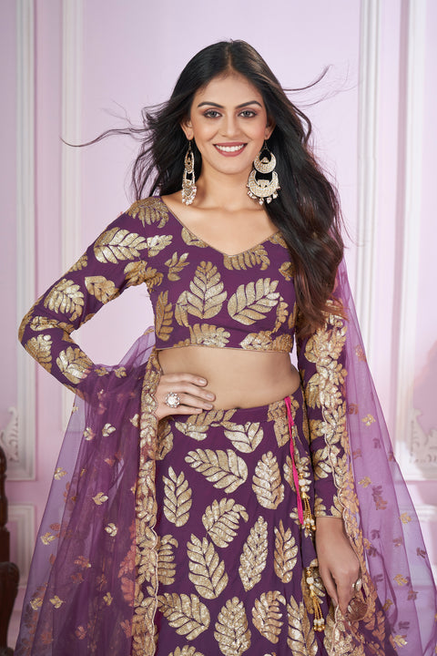 Purple Glamorous Party wear Heavy Lehenga Choli for Women with Dupatta Sequence Lehenga Choli In USA