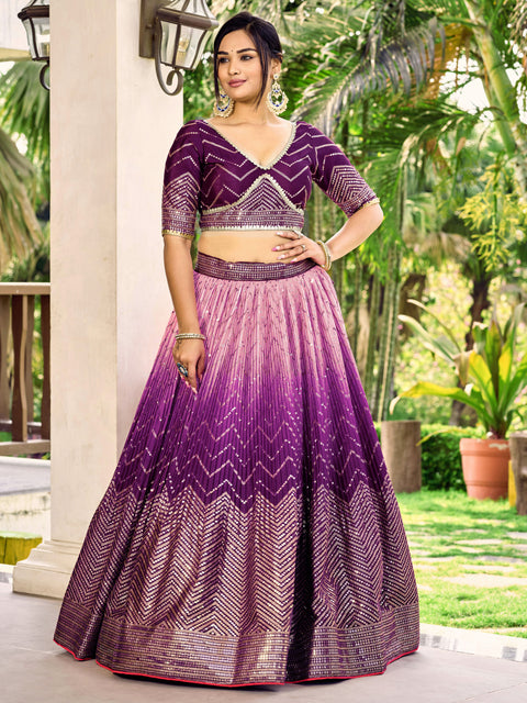 Purple Beautiful Party wear Heavy Lehenga Choli for Women with Dupatta Sequence Lehenga Choli In USA