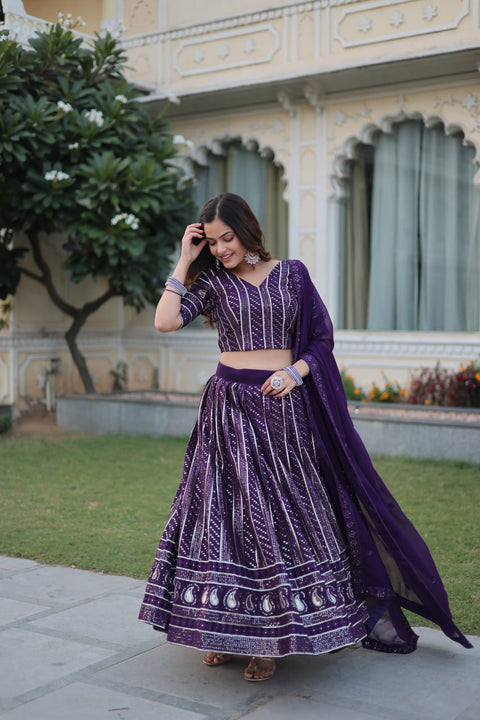 Purple Designer Dyeable Pure Viscose Jacquard fabric Lehenga Choli & Dupatta Set For Women