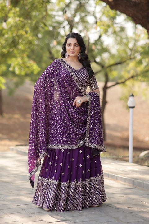 Purple Designer Lehenga collection Made with Faux Blooming With Sequins And thread Embroidered work Lehenga Choli with Dupatta