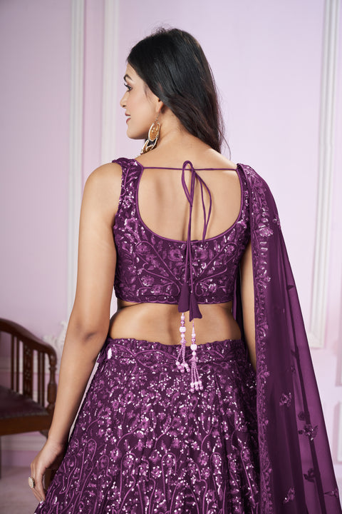 Purple Party wear Heavy Lehenga Choli for Women with Dupatta Sequence Lehenga Choli In USA