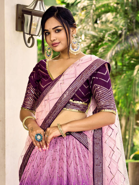 Purple Beautiful Party wear Heavy Lehenga Choli for Women with Dupatta Sequence Lehenga Choli In USA