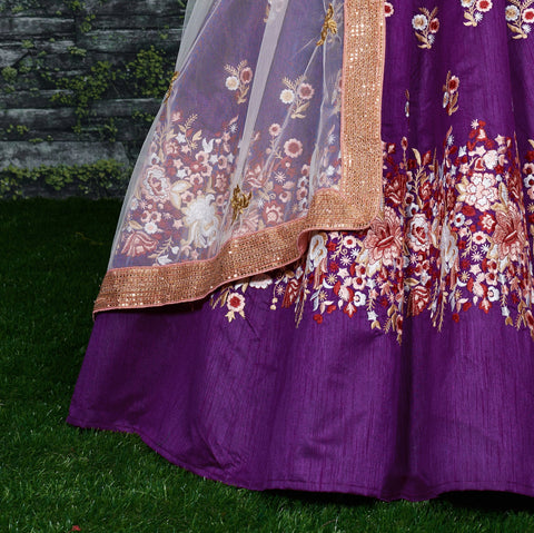 Add glam and style to your traditional aesthetics with the Purple (color) lehenga For women