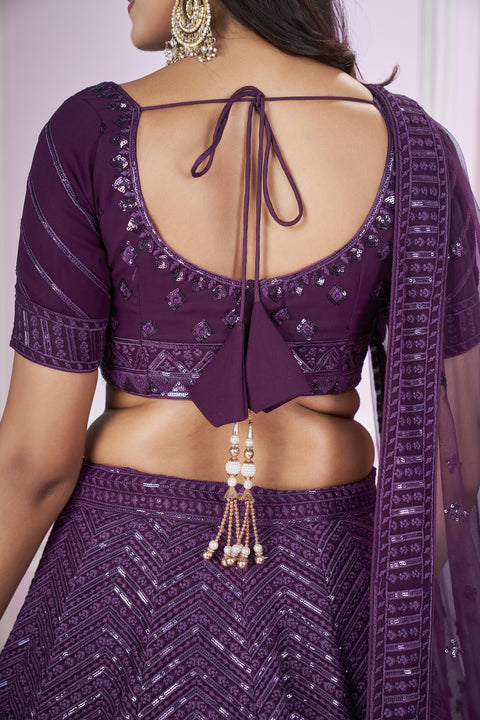 Mesmerizing Purple Party wear Heavy Lehenga Choli for Women with Dupatta Sequence Lehenga Choli In USA