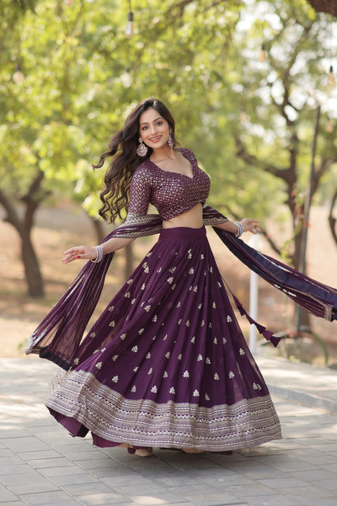 Designer Lehenga collection Made with Faux Blooming With Sequins And thread Embroidered work Lehenga Choli with Dupatta