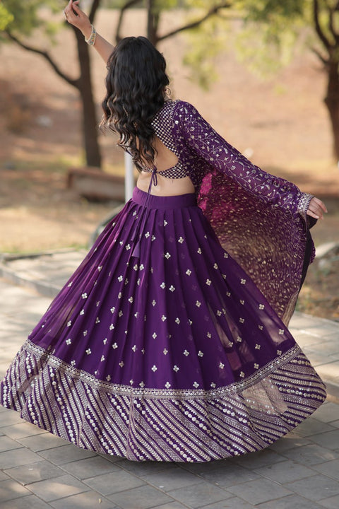 Purple Designer Lehenga collection Made with Faux Blooming With Sequins And thread Embroidered work Lehenga Choli with Dupatta