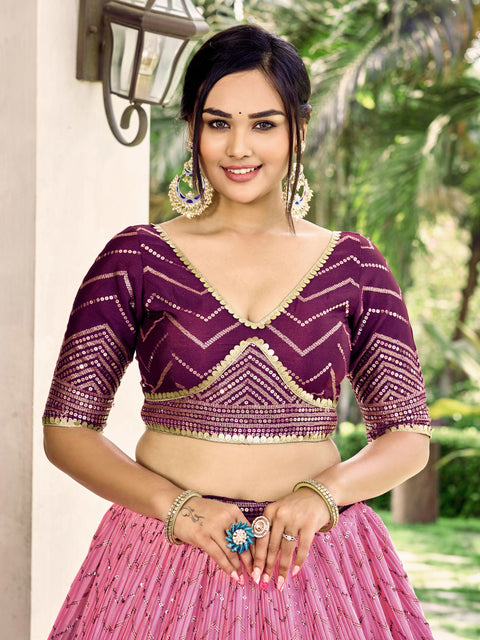 Purple Beautiful Party wear Heavy Lehenga Choli for Women with Dupatta Sequence Lehenga Choli In USA