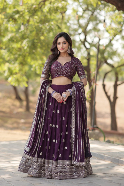 Designer Lehenga collection Made with Faux Blooming With Sequins And thread Embroidered work Lehenga Choli with Dupatta