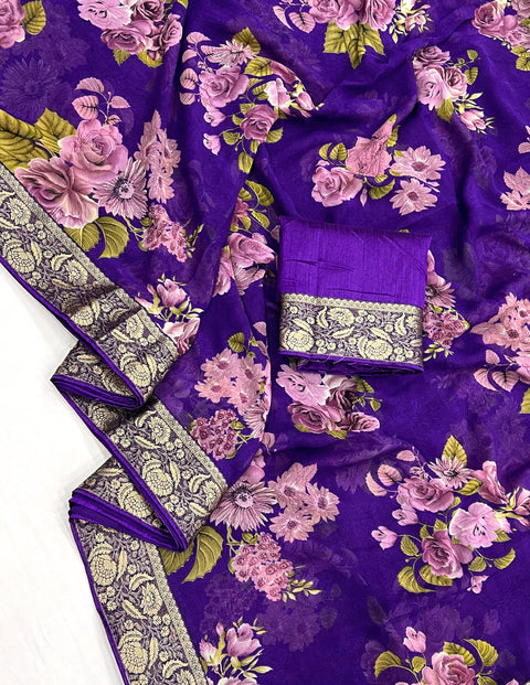 Purple Indian saree with blouse in, USA Perfect for Indian wedding or party wear for women