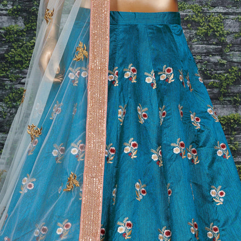 Add glam and style to your traditional aesthetics with the teal blue lehenga For women