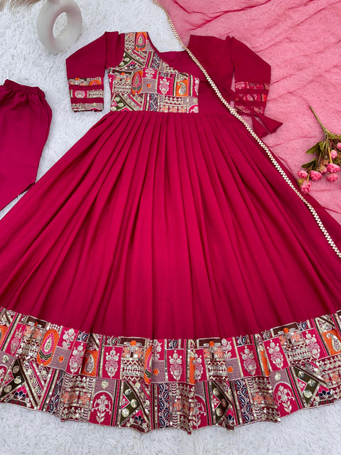 Hot Pink Launching New Designer Party Wear Look Full Heavy Embroidery Sequence Work Gown With Fully Stiched