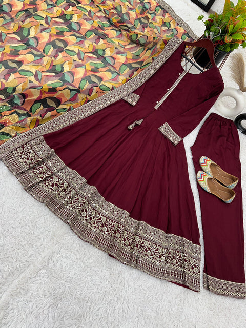 Breathtaking Party Wear Look Full Heavy Embroidery Sequence Work Gown With Fully Stiched and Dupatta Dress For Women