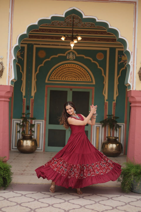 Red Brighten Up Your Performance In This Navratri With Our Designer Outfit made By Heavy Premium Quality Fabric Gown