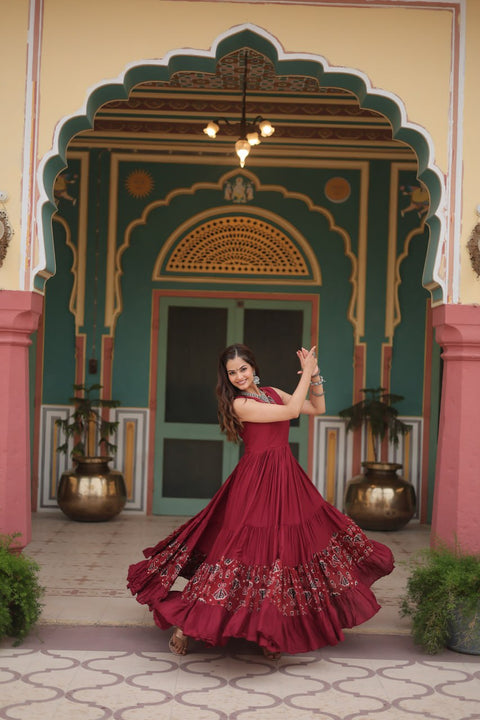 Red Brighten Up Your Performance In This Navratri With Our Designer Outfit made By Heavy Premium Quality Fabric Gown