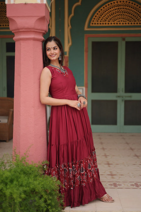 Red Brighten Up Your Performance In This Navratri With Our Designer Outfit made By Heavy Premium Quality Fabric Gown