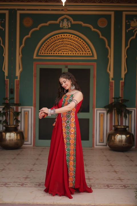 Red Coloured Attractive Partywear Gown will surely fetch you compliments for your rich sense of style for woman