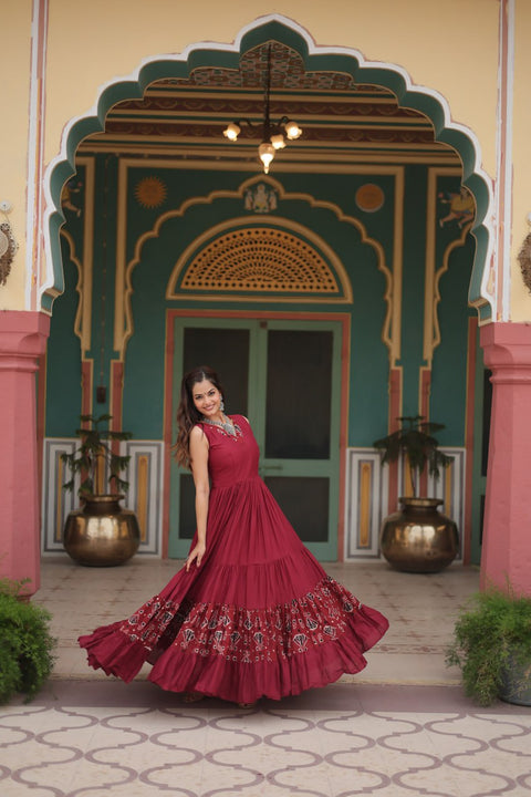 Red Brighten Up Your Performance In This Navratri With Our Designer Outfit made By Heavy Premium Quality Fabric Gown