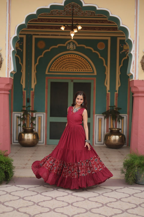 Red Brighten Up Your Performance In This Navratri With Our Designer Outfit made By Heavy Premium Quality Fabric Gown