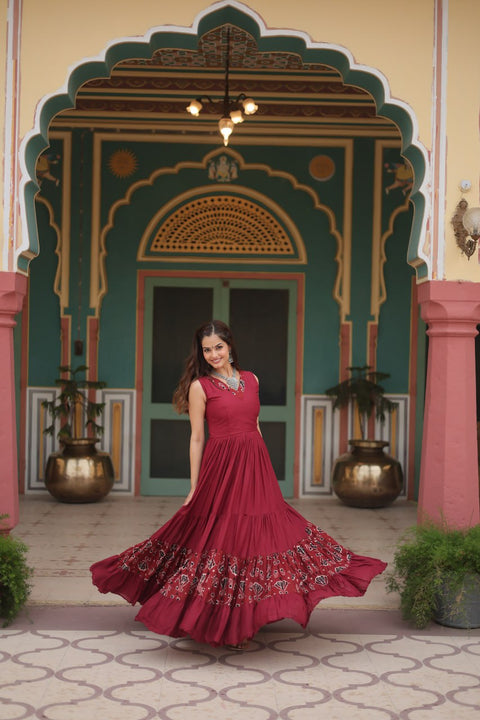 Red Brighten Up Your Performance In This Navratri With Our Designer Outfit made By Heavy Premium Quality Fabric Gown