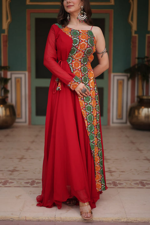 Red Coloured Attractive Partywear Gown will surely fetch you compliments for your rich sense of style for woman