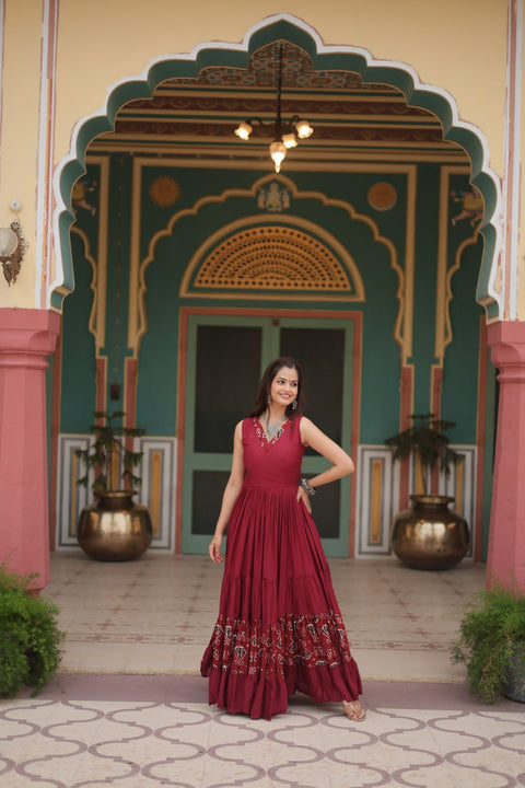 Red Brighten Up Your Performance In This Navratri With Our Designer Outfit made By Heavy Premium Quality Fabric Gown