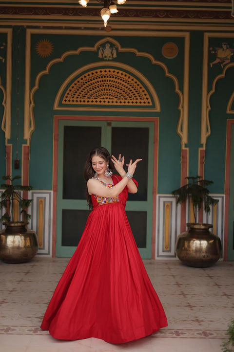 Flowing Your Festive Wardrobe With This Red Designer Outfit For Navaratri For woman