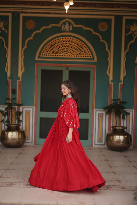 Flowing Your Festive Wardrobe With This Red Designer Outfit For Navaratri For woman