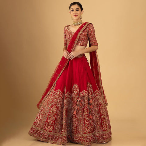 Gorgette Red Color Wedding Wear Lehenga Choli For Women In USA