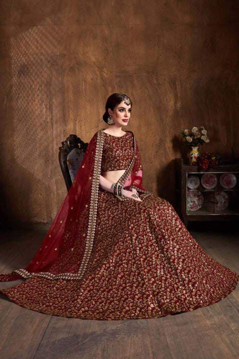 Elegant Maroon fancy lehenga Choli for women with Dupatta in USA