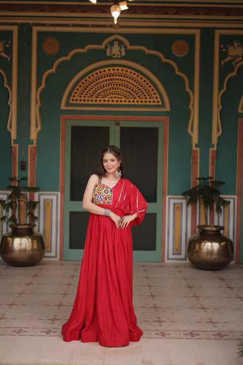 Flowing Your Festive Wardrobe With This Red Designer Outfit For Navaratri For woman