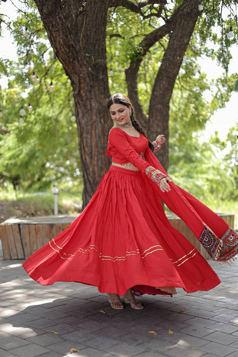 Red Made for Navratri Season, Red Ready made Rayon Lehenga choli Set For Women