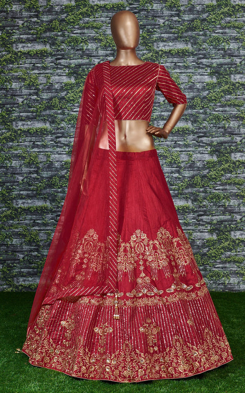 Red Flaunt your simple and pretty look with this hypnotic colored lehenga choli For Women