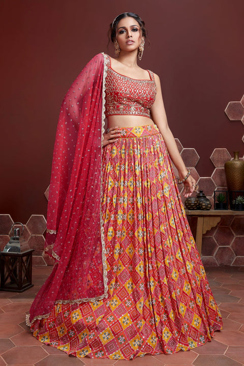 Red Party wear Heavy Lehenga Choli for Women with Dupatta Sequence Lehenga Choli In USA