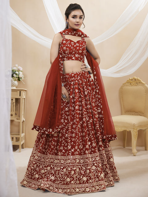 Red Elegant Party wear Heavy Lehenga Choli for Women with Dupatta Sequence Lehenga Choli In USA