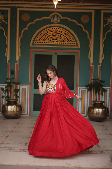 Flowing Your Festive Wardrobe With This Red Designer Outfit For Navaratri For woman