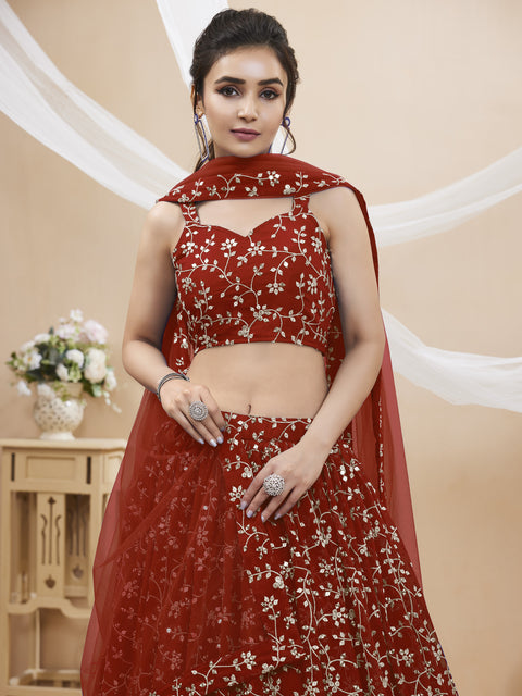 Red Elegant Party wear Heavy Lehenga Choli for Women with Dupatta Sequence Lehenga Choli In USA