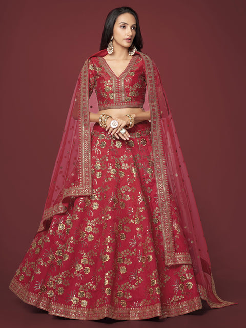 Richly Designed Red Wedding Wear Heavy Lehenga Choli for Women with Dupatta in USA Sequence Lehenga Choli