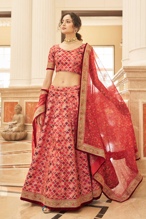 Red Traditional fancy lehenga Choli for women with Dupatta in USA