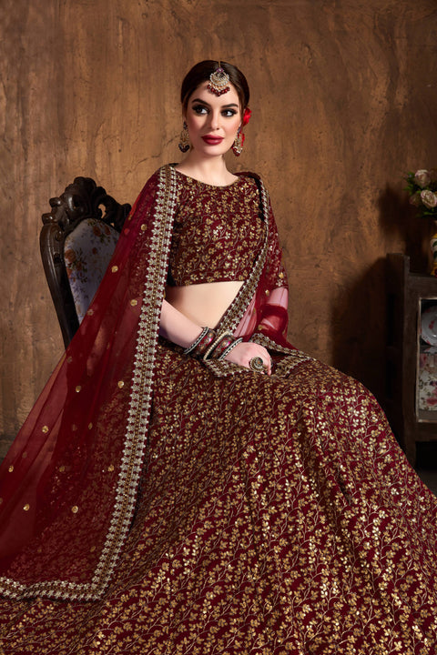 Elegant Maroon fancy lehenga Choli for women with Dupatta in USA