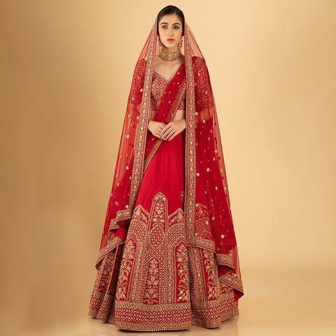 Gorgette Red Color Wedding Wear Lehenga Choli For Women In USA