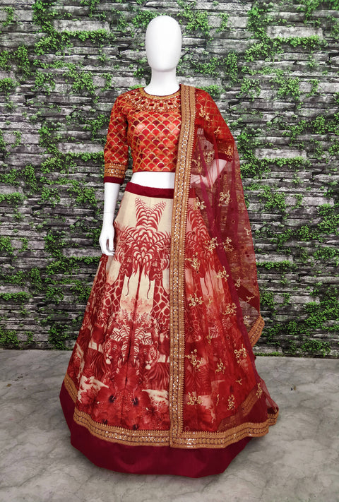 Lavish red Shine away in glamour on your close ones wedding day wearing this beautiful bridesmaids lehenga for women