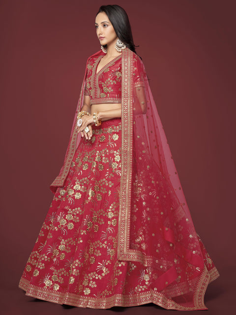 Richly Designed Red Wedding Wear Heavy Lehenga Choli for Women with Dupatta in USA Sequence Lehenga Choli