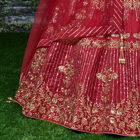 Red Flaunt your simple and pretty look with this hypnotic colored lehenga choli For Women