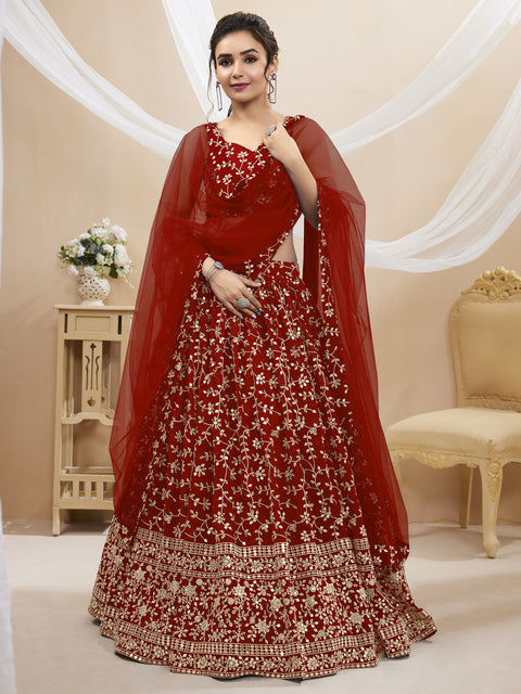 Red Elegant Party wear Heavy Lehenga Choli for Women with Dupatta Sequence Lehenga Choli In USA